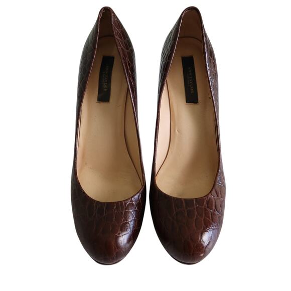 Ann Taylor Womens Leather Pumps Size 8 Faux Croc Embossed Brown Classy Heels - Picture 2 of 12